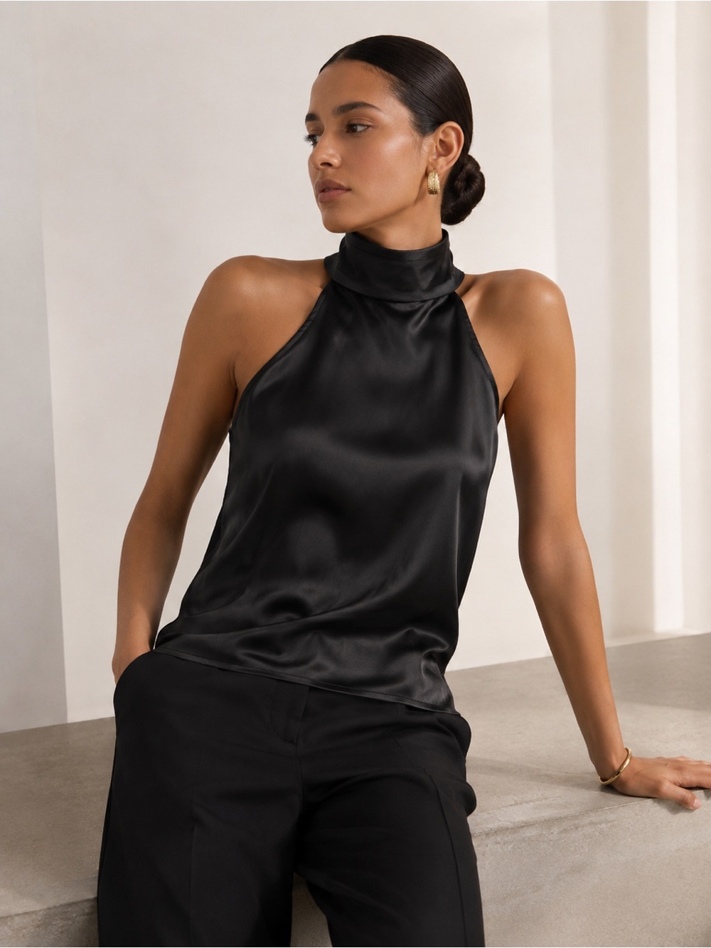 Anine Bing Silk Halterneck Blouse – Black | Size S